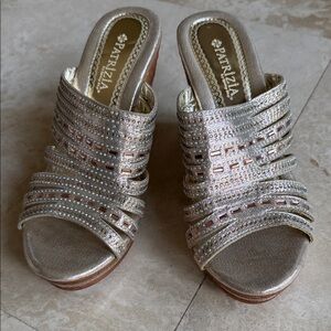 Patrizia Gold Crystal Embellished Wedge Slide Sandals